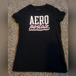 Aeropostale Black Shirt with White and Pink pop out lettering Size Medium.